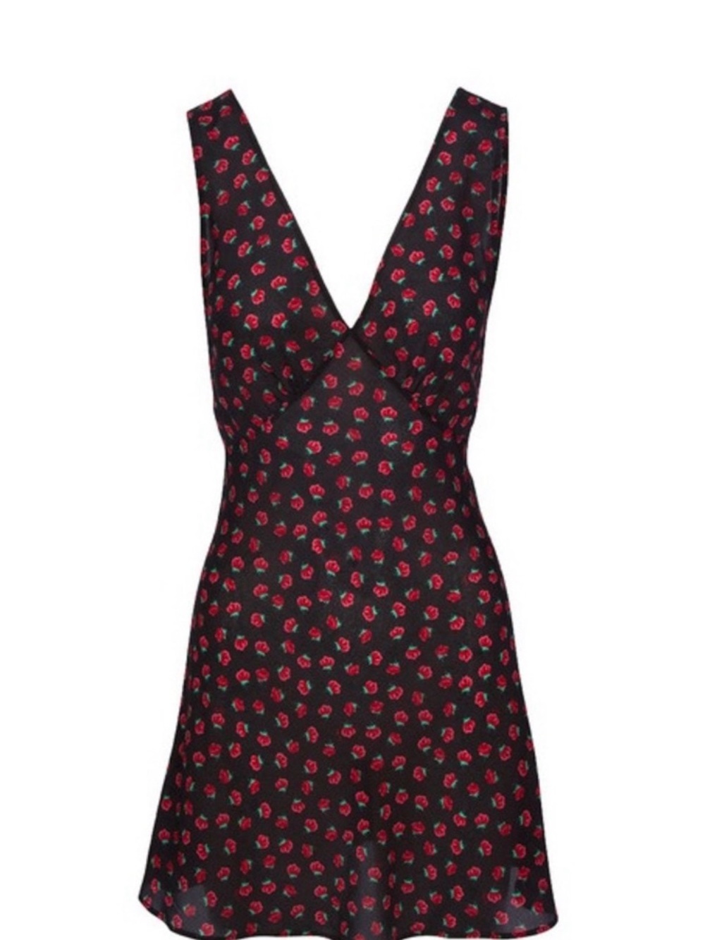 REALISATION PAR ISABELLI DRESS In Black Floral V-Neck Mini Dress with Red Roses